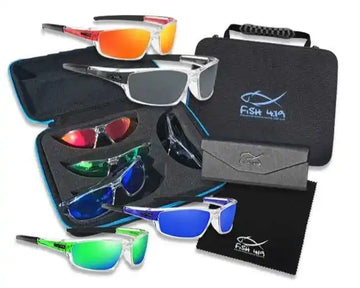 A collection of interchangeable sunglasses and accessories.