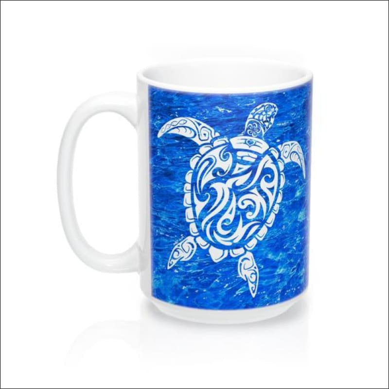 Polynesian Sea Turtle Mug 15 oz - 4 Colors Available - Blue - Drinkware
