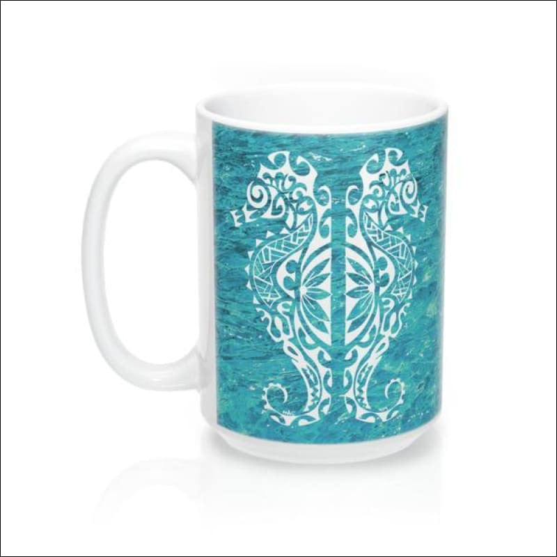 Polynesian Seahorse Mug 15 oz - 4 Color Choices - Aqua - Drinkware