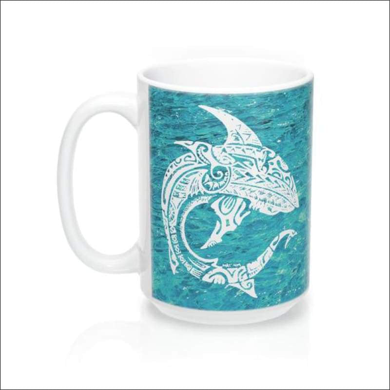 Polynesian Shark Mug 15 oz - 4 Colors Available - Aqua - Drinkware