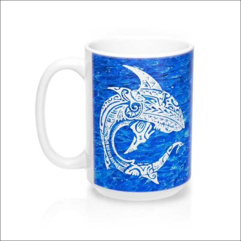 Polynesian Shark Mug 15 oz - 4 Colors Available - Blue - Drinkware