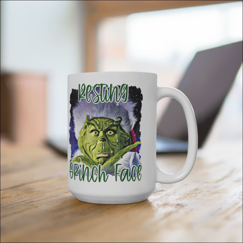 Resting Grinch Face Coffee Mug - 15oz Ceramic Coffee Mug