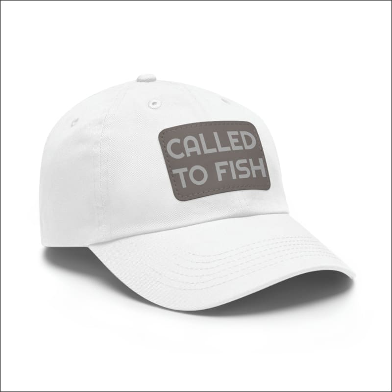 Called to Fish Dad Hat with Leather Patch - White / Grey patch / Rectangle / One size - Hats
