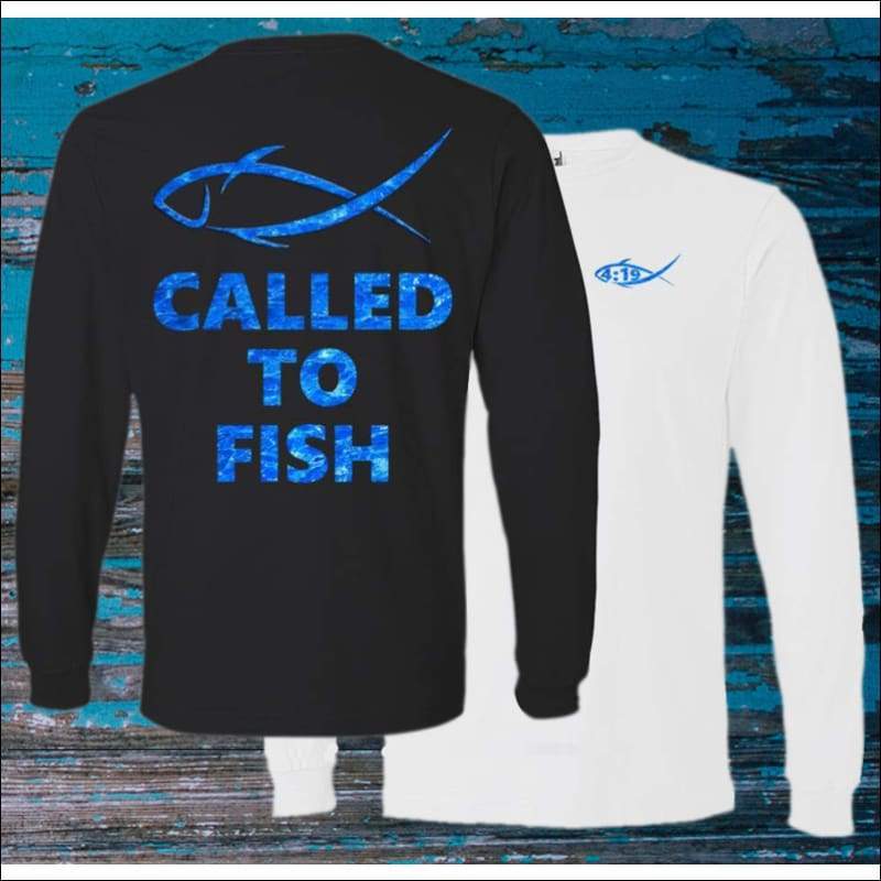 Fish 419 Performance Gear - Called to Fish Long Sleeve Ultra Cotton T - Shirt - 2 Colors White/Blue / L