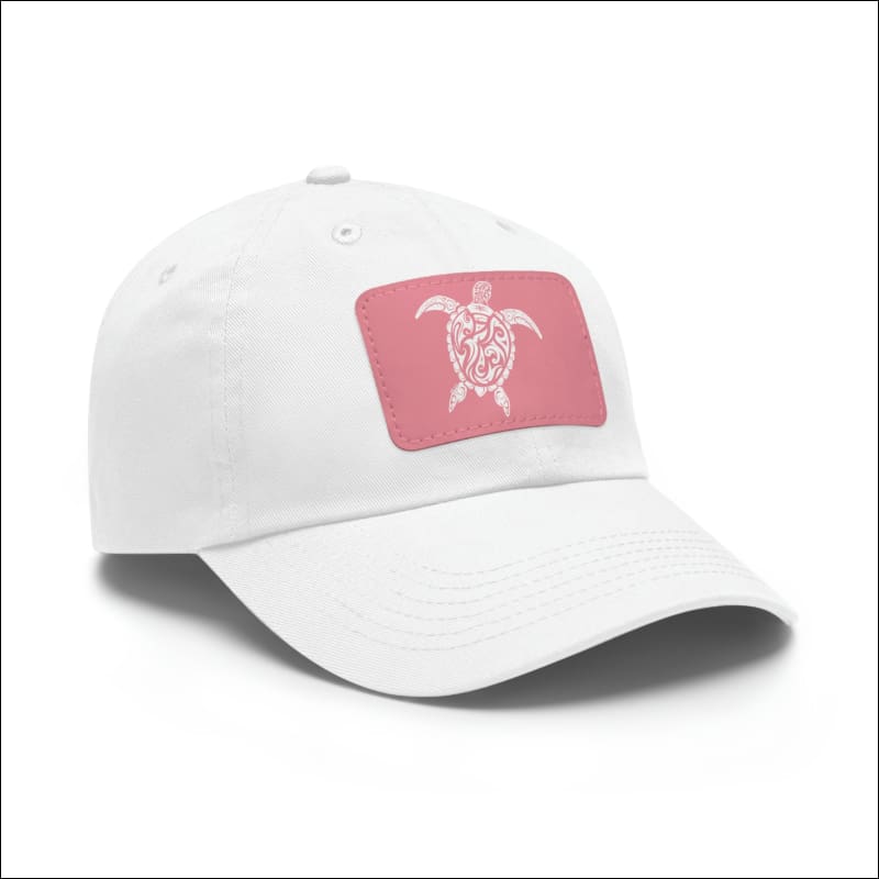 Dad Hat with Sea Turtle Leather Patch - White / Pink patch / Rectangle / One size - Hats