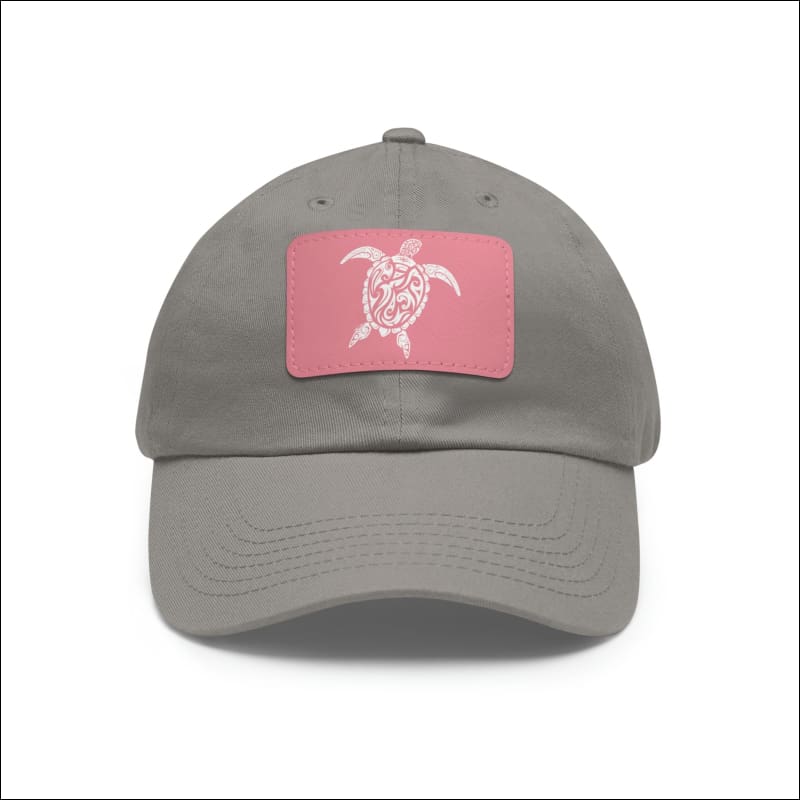 Dad Hat with Sea Turtle Leather Patch - Grey / Pink patch / Rectangle / One size - Hats