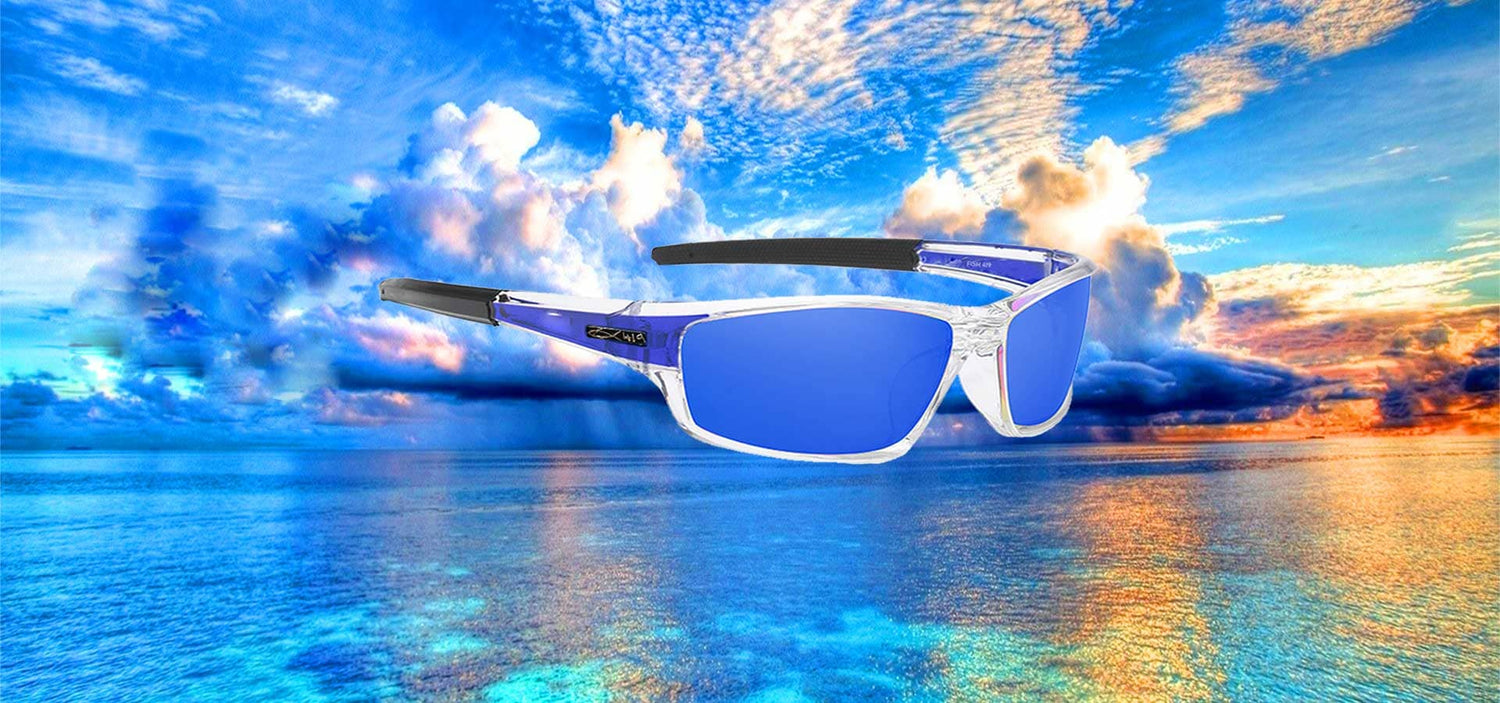 Fish 419 Home Page Banner V9 Blue /Blue Sunglasses on Blue Water Background