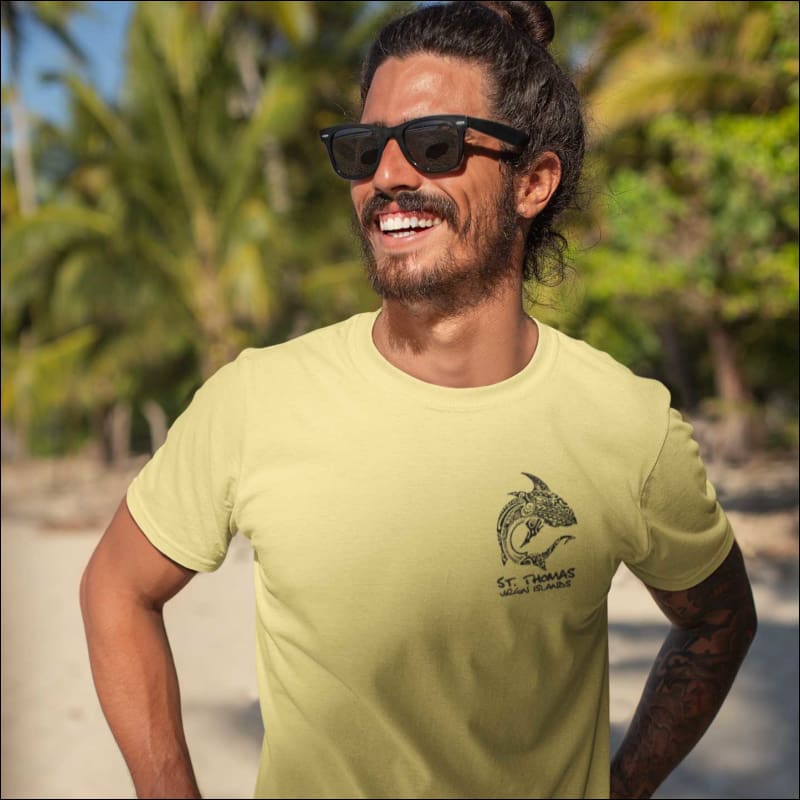 Fish 419 Polynesian Shark St Thomas US Virgin Islands T-shirt - Banana Cream / S - T-Shirts
