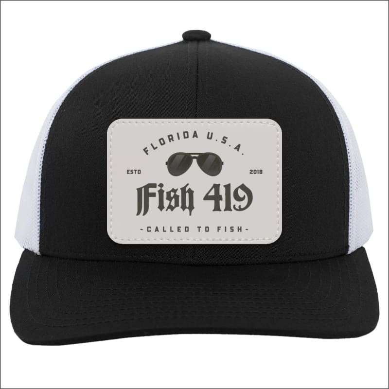 Fish 419 Vintage Trucker Snap Back Hat - Black/White - Trucker Hats