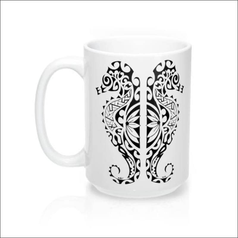 Polynesian Seahorse Mug 15 oz - 4 Color Choices - White - Drinkware