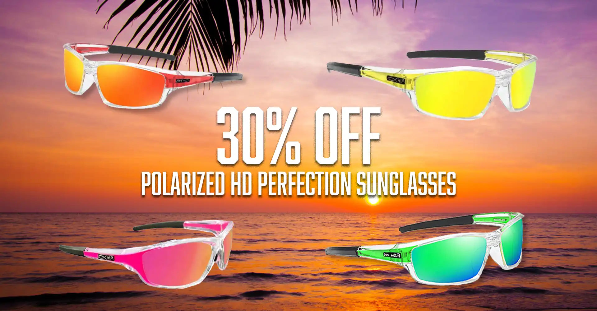 Promotional advertisement for polarized HD sunglasses offering a 30% discount.