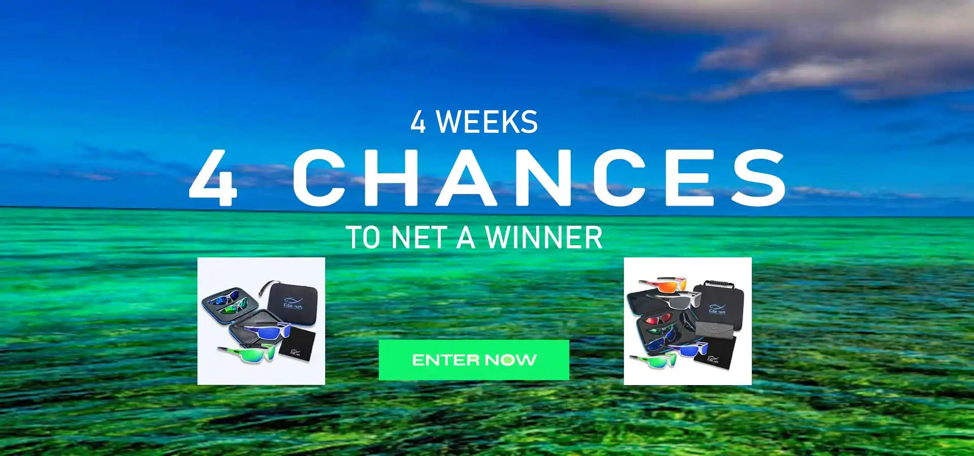 A promotional banner for a giveaway, featuring scuba gear and outdoor cooking equipment, with a call to action.