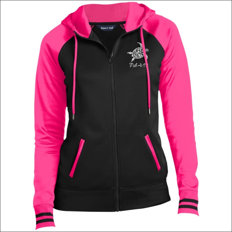 Sea Turtle Ladies’ Sport-Wick Full-Zip Hooded Jacket - Black/Neon Pink / S