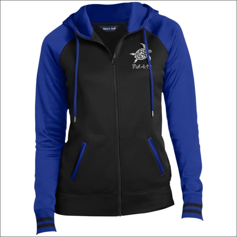 Sea Turtle Ladies’ Sport-Wick Full-Zip Hooded Jacket - Black/True Royal / S