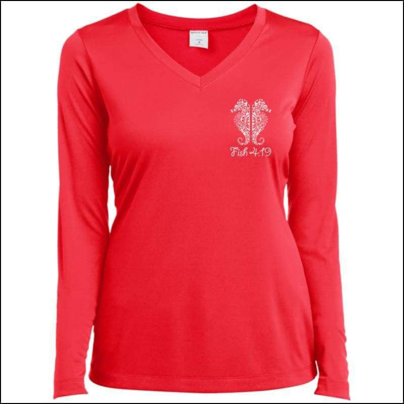 Seahorse Dry Fit Ladies LS Performance V-Neck T-Shirt - 6 Colors - Hot Coral / X-Small - T-Shirts