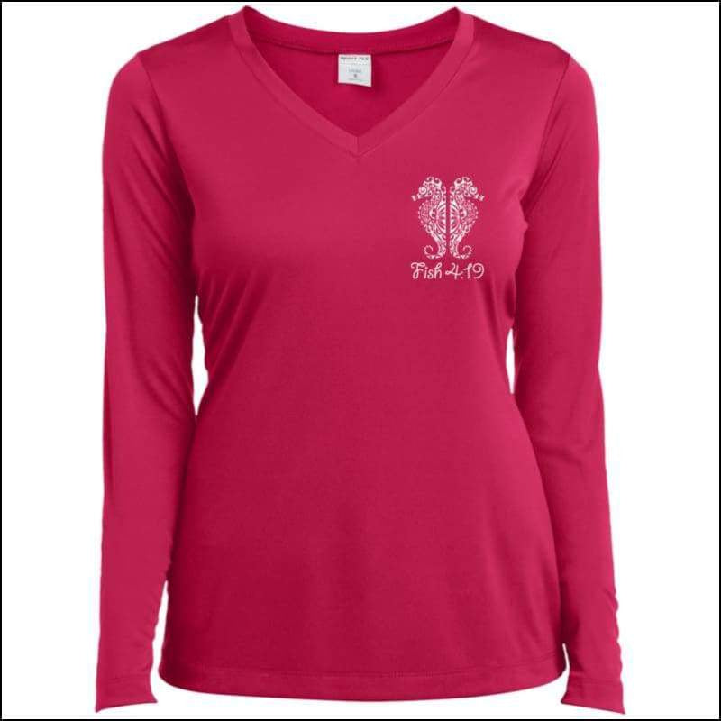 Seahorse Dry Fit Ladies LS Performance V-Neck T-Shirt - 6 Colors - Pink Raspberry / X-Small - T-Shirts