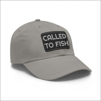 Called to Fish Dad Hat with Leather Patch - Grey / Black patch / Rectangle / One size - Hats