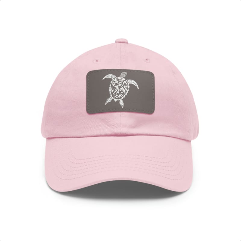 Dad Hat with Sea Turtle Leather Patch - Light Pink / Grey patch / Rectangle / One size - Hats