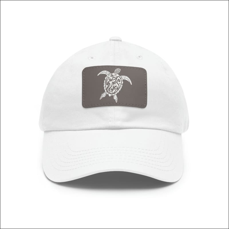 Dad Hat with Sea Turtle Leather Patch - White / Grey patch / Rectangle / One size - Hats